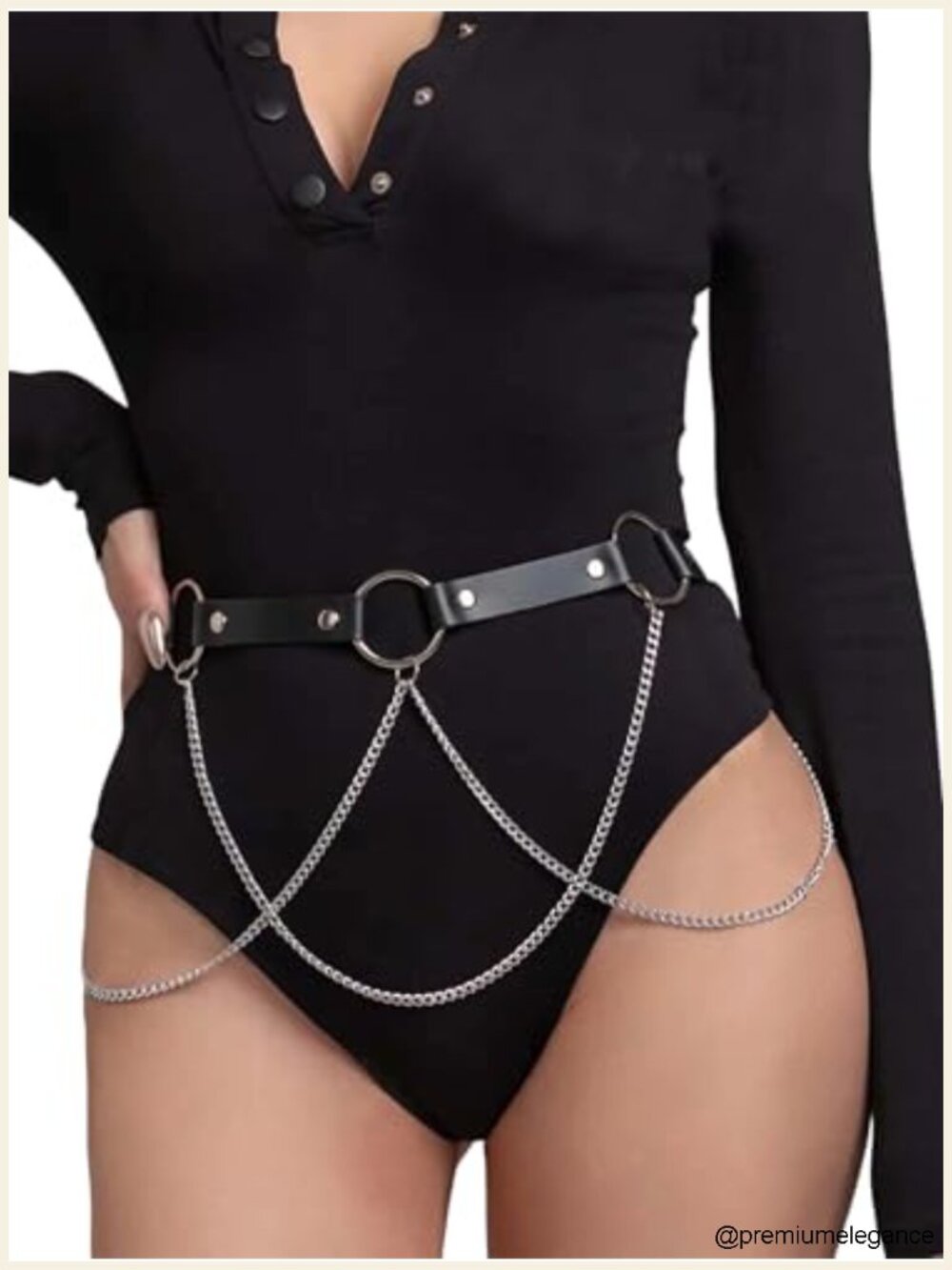 Women's Adjustable Faux Leather Gothic Chain Waist Belt with Alloy Chains